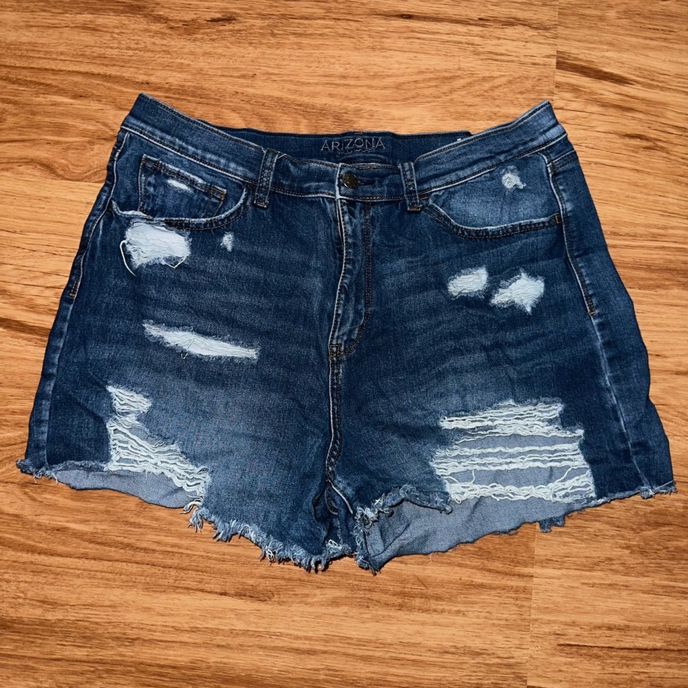 Arizona Jean Company Women's Ripped Dark Blue Denim Shorts